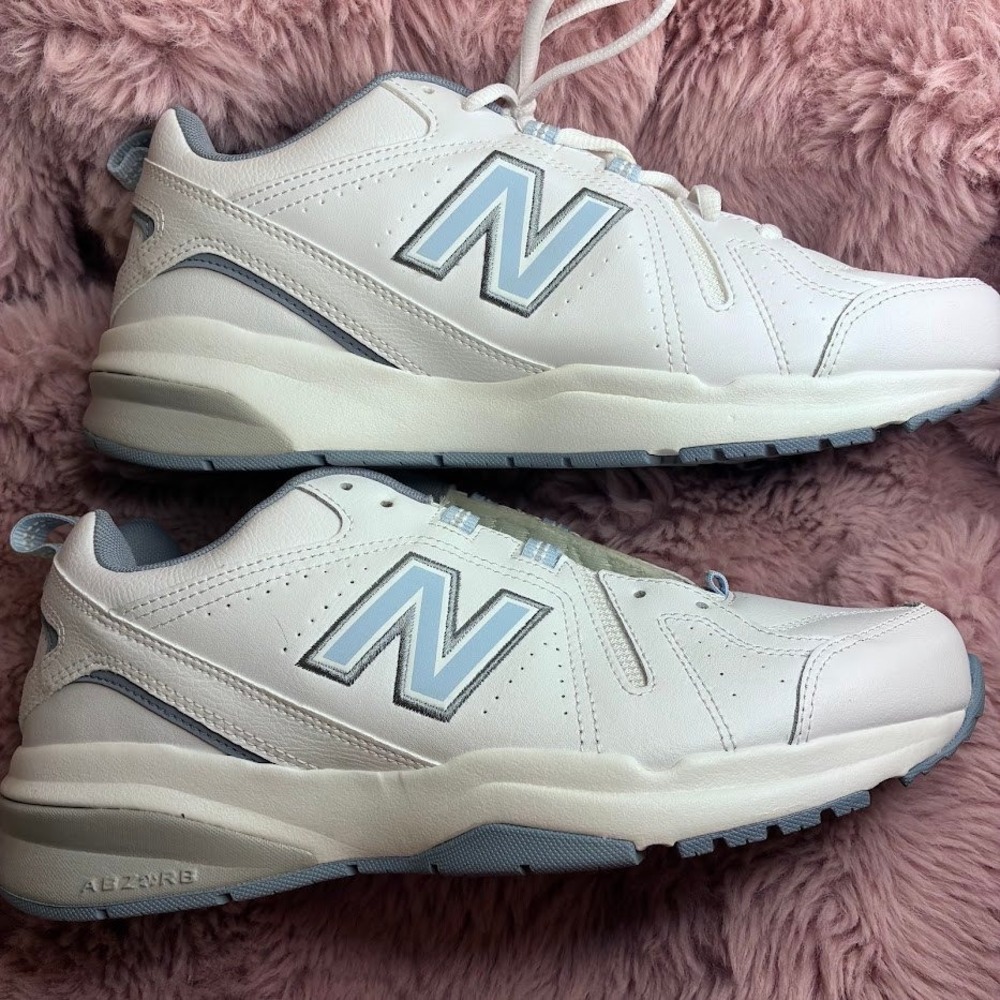 New Balance 608 Womens size 10 White Blue Leather Sneakers